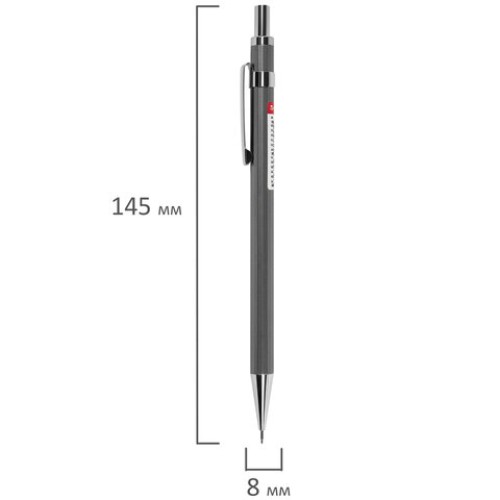 Карандаш механический 0,5 мм, HB, BRAUBERG "CHROME", металлический корпус, 181977