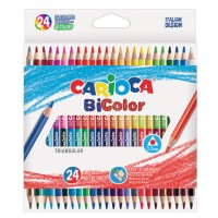 Карандаши двусторонние CARIOCA "Bi-color", 24 штуки, 48 цветов, трехгранные, грифель 3 мм, натуральное дерево, 43031