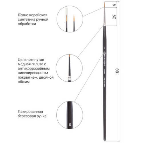 Кисть художественная проф. BRAUBERG ART CLASSIC, синтетика мягкая под колонок, кругл, № 0, кор руч, 200685