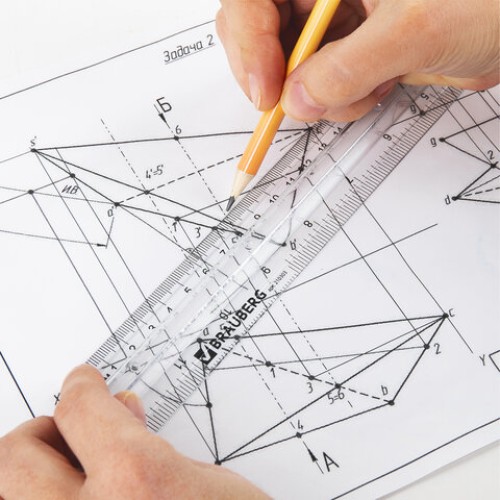 Линейка пластиковая 30 см, BRAUBERG, с держателем, прозрачная, европодвес, 210303