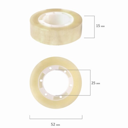 Клейкие ленты 15 мм х 33 м канцелярские BRAUBERG, комплект 10 шт., прозрачные, гарантированная длина, 227259