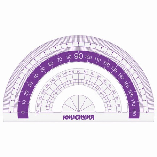 Набор чертежный малый ЮНЛАНДИЯ "ГЕОМЕТРИЯ" (линейка 15 см, 2 треугольника, транспортир), фиолетовая шкала, 210739