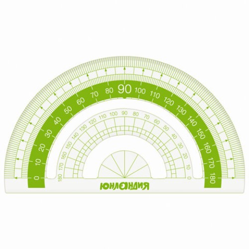 Набор чертежный ЮНЛАНДИЯ "ГЕОМЕТРИЯ" (линейка 18 см, 2 треугольника, транспортир), зеленая шкала, 210740