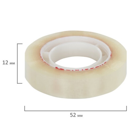 Клейкие ленты 12 мм х 33 м канцелярские BRAUBERG, комплект 12 шт., прозр., гарант. длина, 223123
