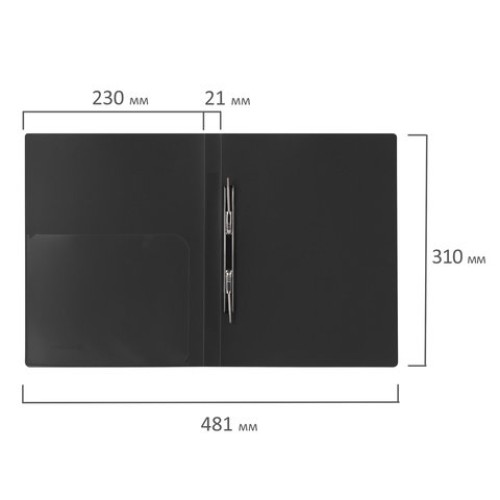 Папка с металлическим скоросшивателем и внутренним карманом BRAUBERG диагональ, черная, до 100 листов, 0,6 мм, 221351