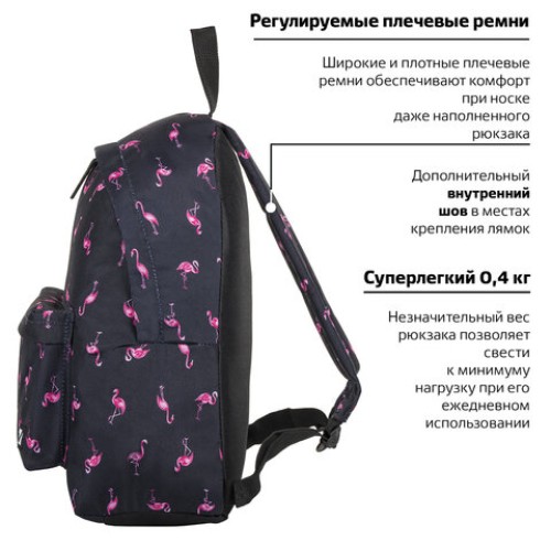 Рюкзак BRAUBERG СИТИ-ФОРМАТ универсальный, "Flamingo", синий, 41х32х14 см, 226404