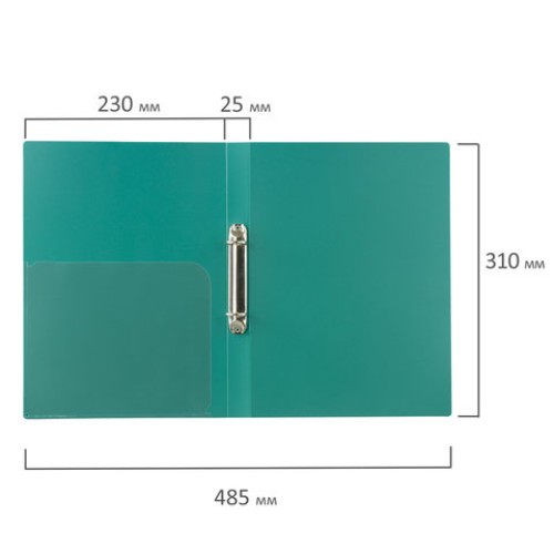 Папка на 2 кольцах BRAUBERG "Стандарт", 25 мм, зеленая, до 170 листов, 0,8 мм, 221613