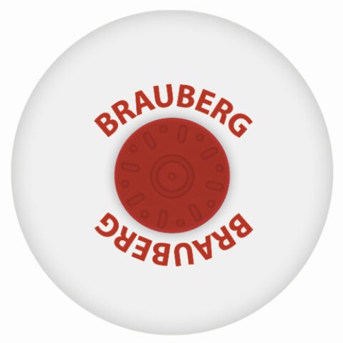 Ластик BRAUBERG "Universal", 30х30х8 мм, белый, круглый, красный пластиковый держатель, 222472